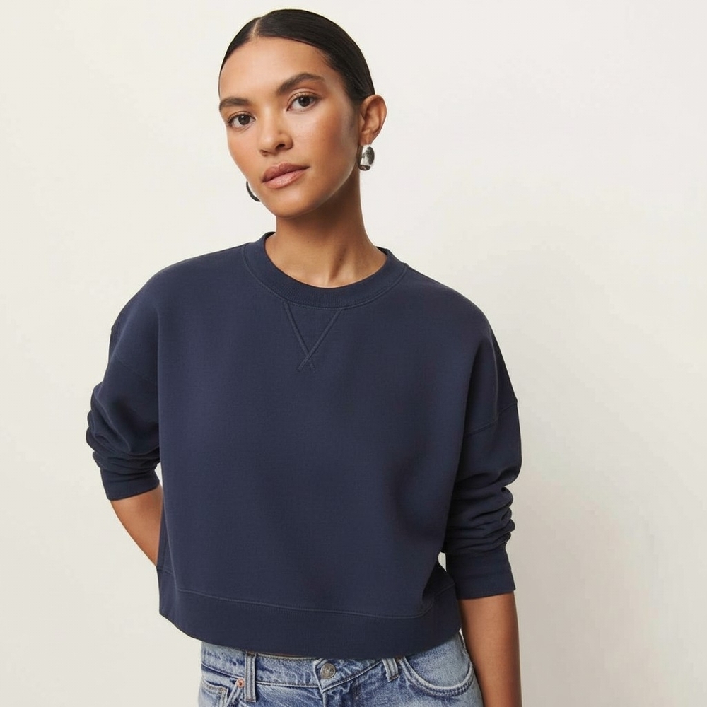 Reformation Grace Cropped Vintage Oversized Crewneck Sweatshirt in Navy Blue S